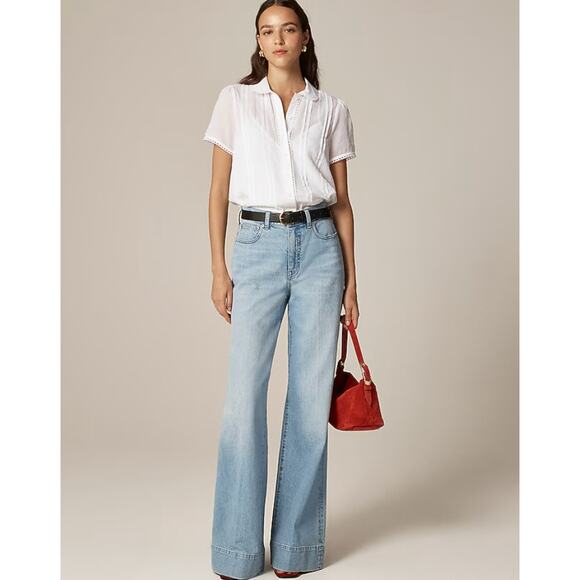 J Crew Button Up Short Sleeve Shirt 6 NWT White Voile Lace Eyelet Top CN467 - Picture 2 of 5